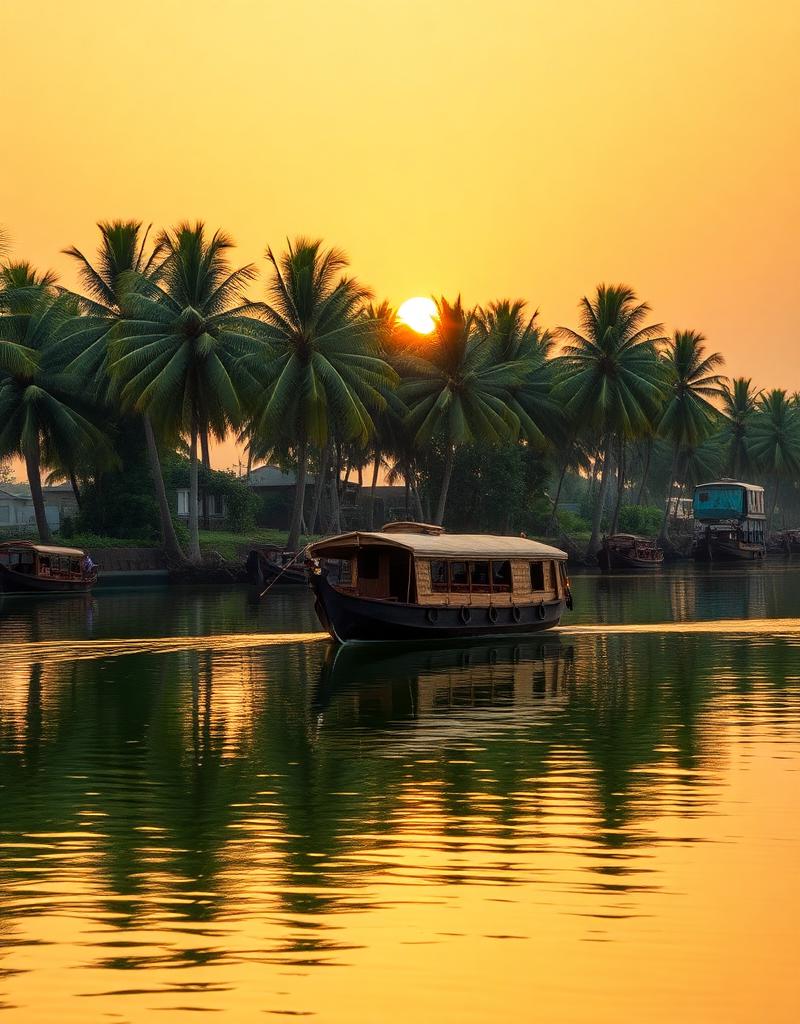 Kerala travel guide showing backwaters, houseboats, and tropical landscapes