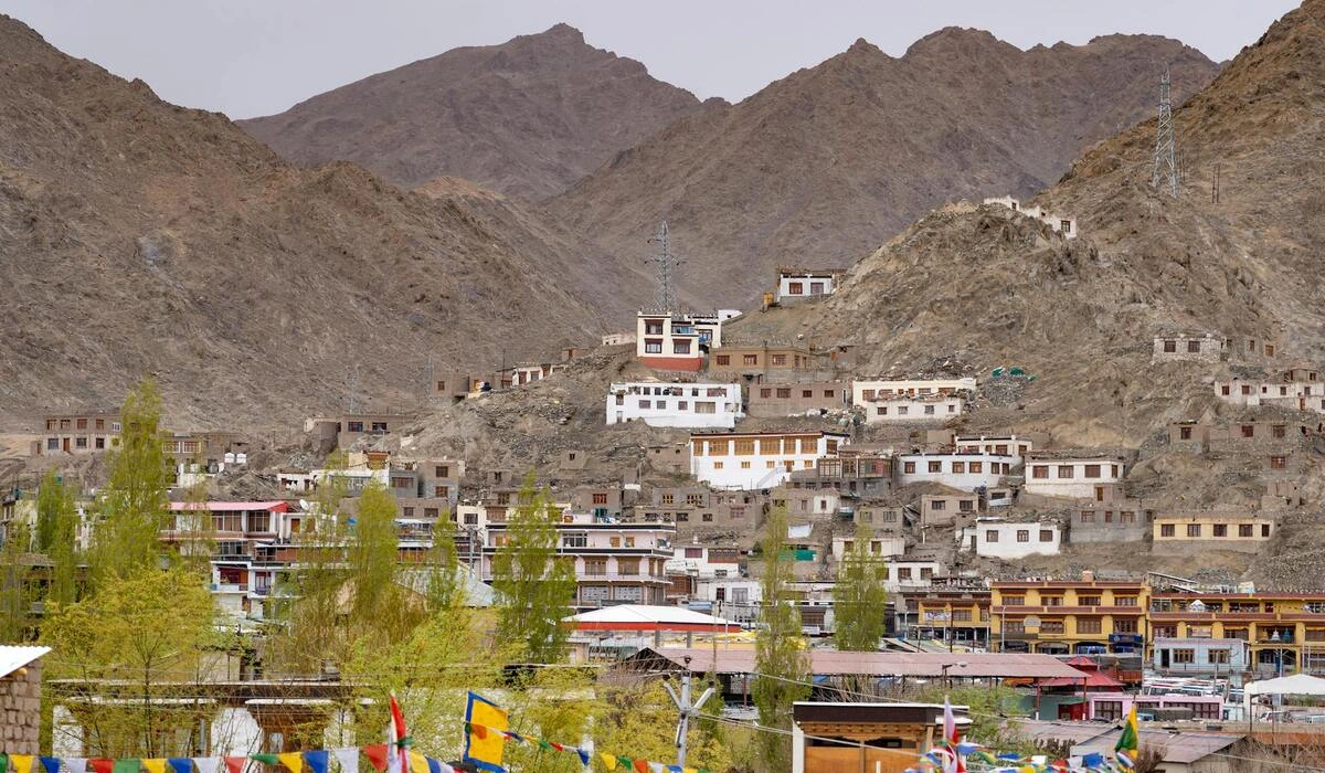 Leh Ladakh guesthouse with mountain views and traditional Ladakhi architecture